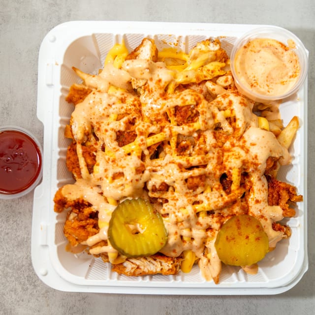 Chicken Tenders Loaded Fries.
